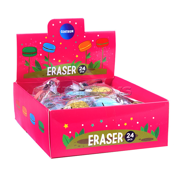 Ластик (синтетический каучук) "Макарон" 28*28*13 мм в дисплее Ластик (синтетический каучук) "Макарон" 28*28*13 мм в дисплее