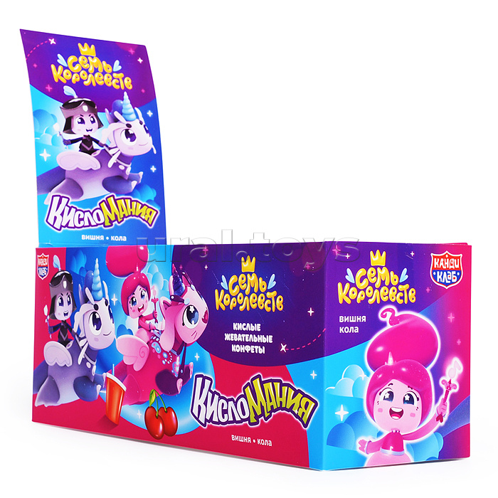 Кислые жевательные конфеты "Кисломания Дабл Фрукт" (Семь Королевств) со вкусом вишни и колы 14гр*30шт