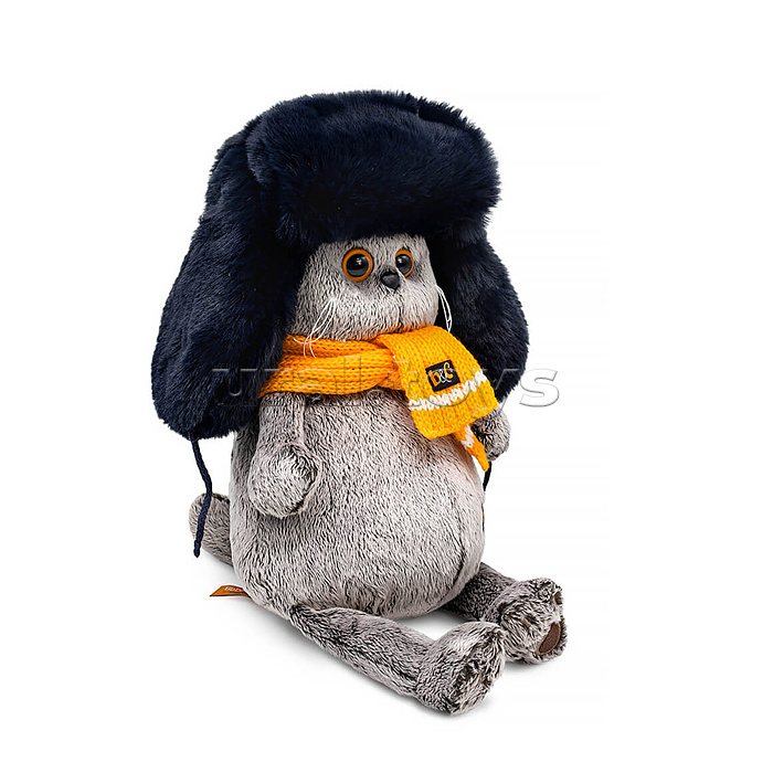Кот Басик в меховой шапке и шарфе