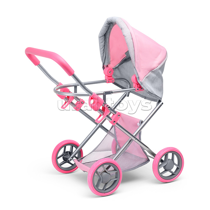 Коляска-люлька для кукол, металлическая, с корзиной, цвет серо-розовый