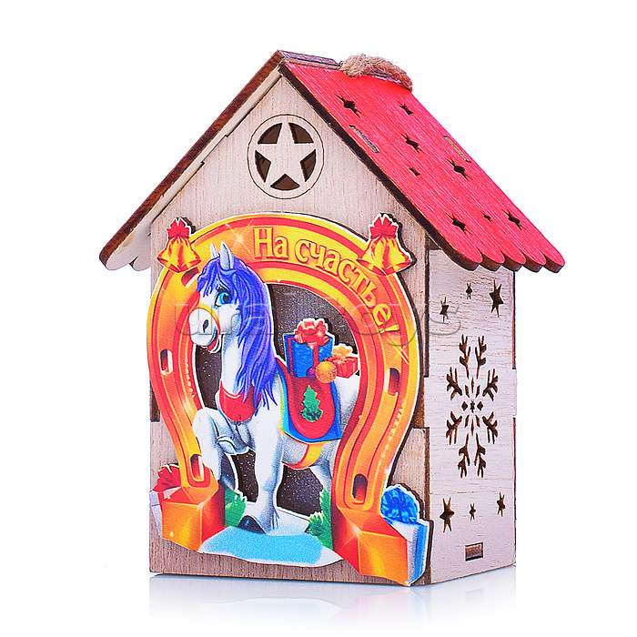 Новогоднее украшение "Домик со светом. Подкова на счастье" в пакете