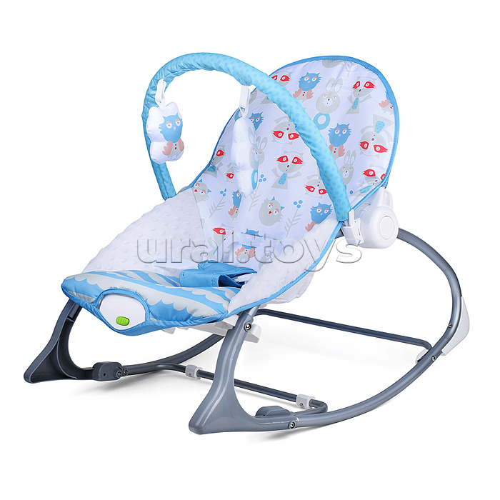 Шезлонг детский "Сова и зайчик" голубой, с вибрацией, в коробке