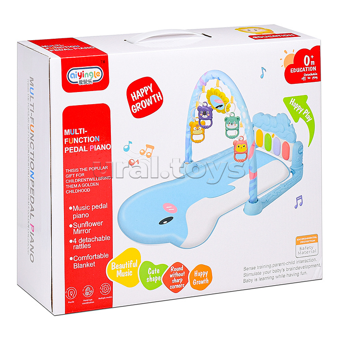 Коврик развивающий "Розовый зайка" с пианино, в коробке