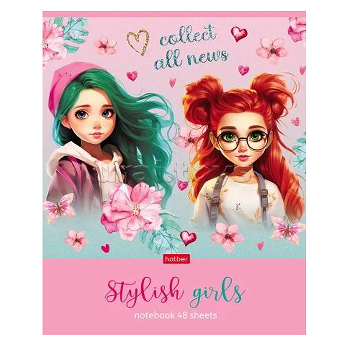 Тетрадь 48л. клетка "Stylish Girls" А5 на скобе