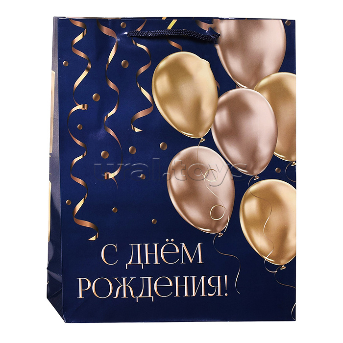 Пакет подарочный с глянцевой ламинацией 26,4х32,7x8 см (L) Золотистые шары, 128 г (соб.разр)