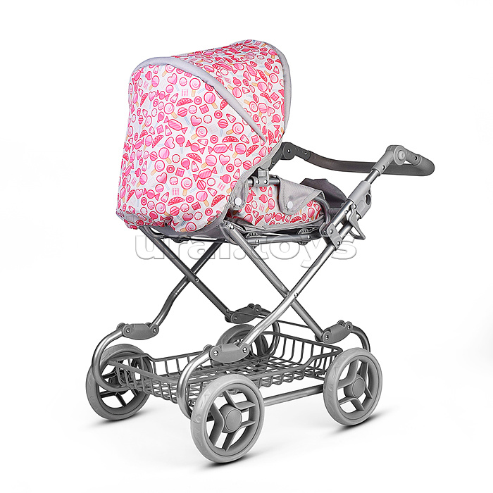 Коляская кукольная металлическая, с корзиной, принт сладости