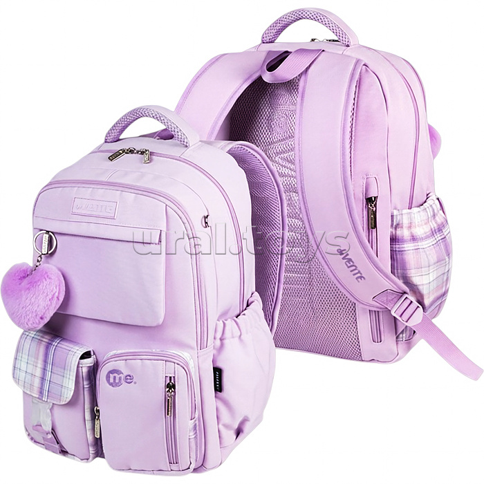 Рюкзак "Me. Violet" подростковый 42x31x20 см (18 л) 650 г, износостойкий влагостойкий нейлон, 2 просторных отделения на молнии (одно из них с уплотненным отделением для ноутбука до 17 дюймов и книг на резинке и карманом на молнии с органайзером), 1 передн