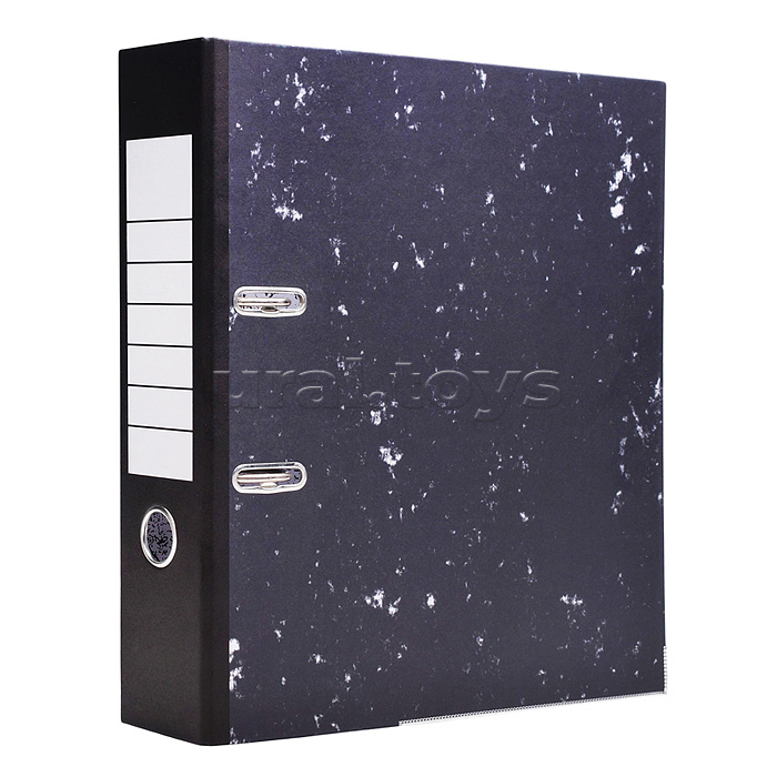 Папка с арочным механизмом "Attomex. Lite" A4 75 мм, мраморная картонная, собранная, c металлической окантовкой нижней кромки, без запечатки форзаца, с этикеткой для надписей, черная