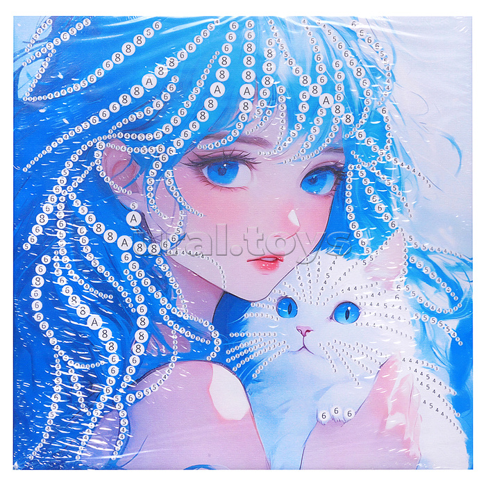 Мозаика алмазная "Девочка с котиком" 30*30 см.