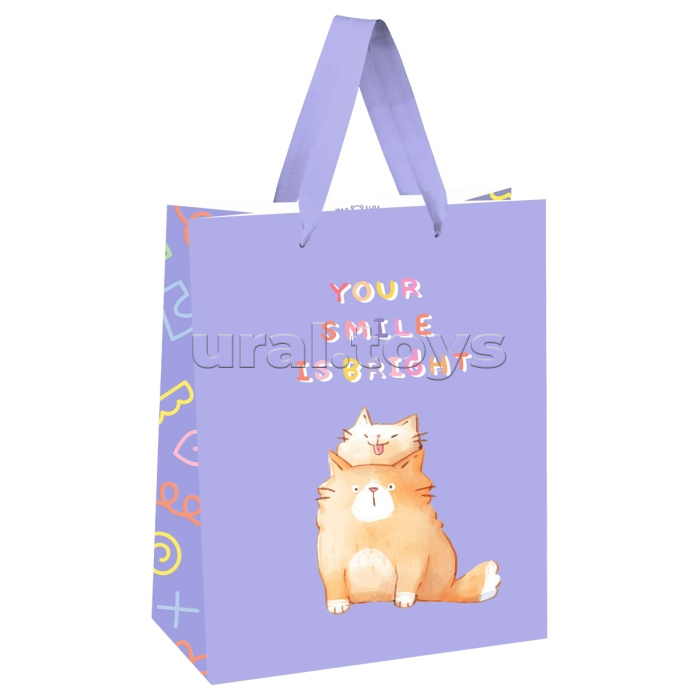 Пакет подарочный 18х23х10см "Your smile is bright" выб. лак, белый крафт