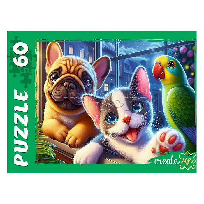 Пазлы 60 "Ночное селфи питомцев"
