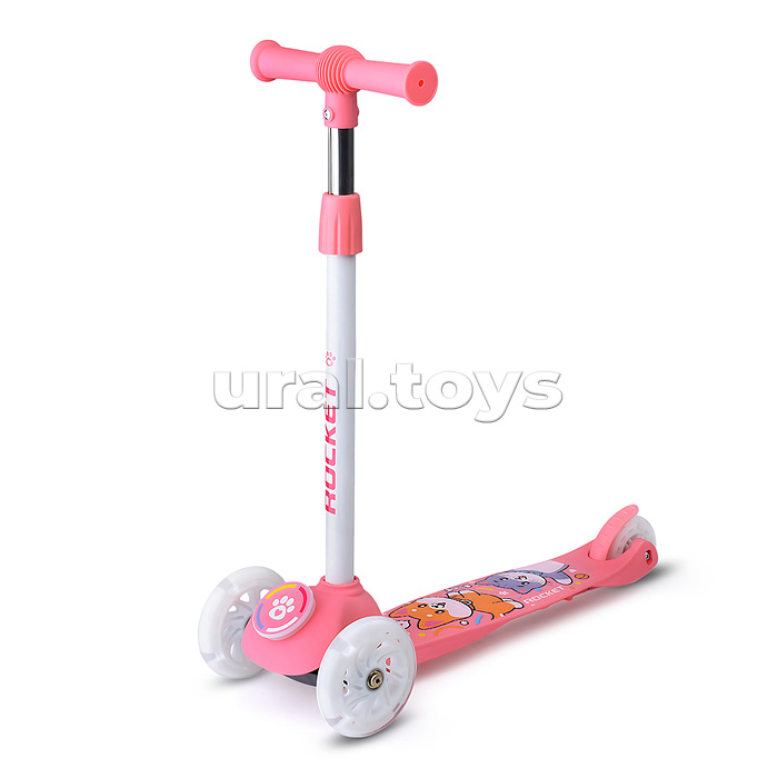 Самокат трёхколёсный ROCKET колёса световые PU, цвет розовый