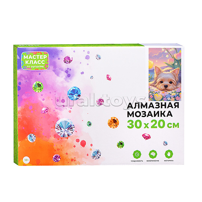 Мозаика алмазная "Щенок в цветах" 20*30см.