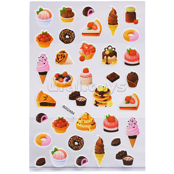 Наклейки мягкие "Десерты" размер карточки 10x15 см, puff, объемные, многоразовые Наклейки мягкие "Десерты" размер карточки 10x15 см, puff, объемные, многоразовые