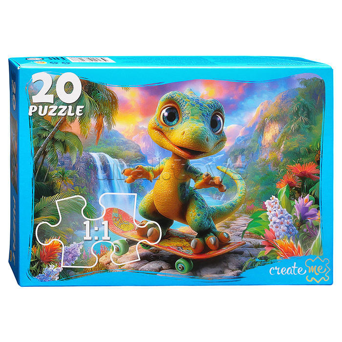 Пазлы 20 "Динозаврик на скейте" фигурные