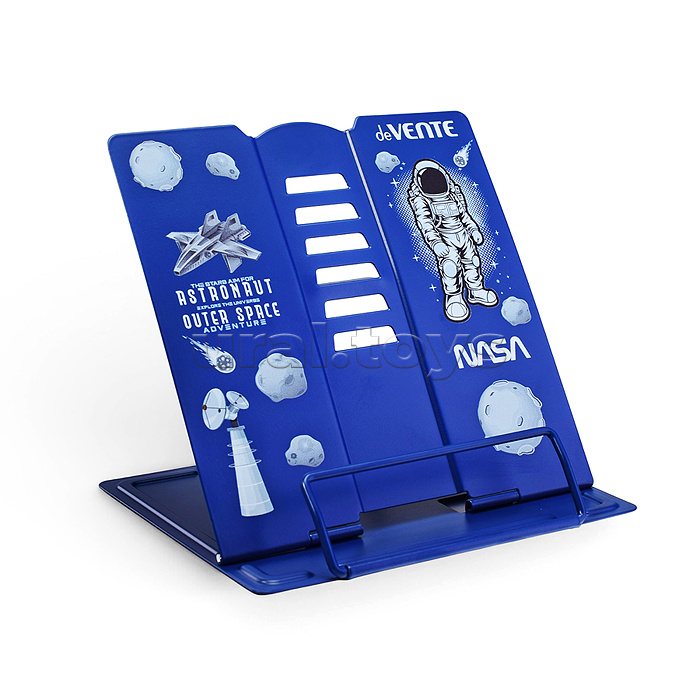 Подставка для учебников и книг "NASA" 15,4x15,2 см, металлическая окрашенная, вес 235 г, с противоскользящими ножками, синяя, с полноцветным рисунком, в пластиковом пакете с европодвесом