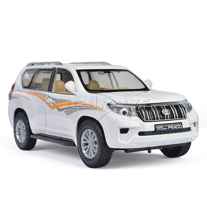 Машина металл Toyota Land Cruiser Prado 20 см, (свет-звук, двери, капот) в коробке