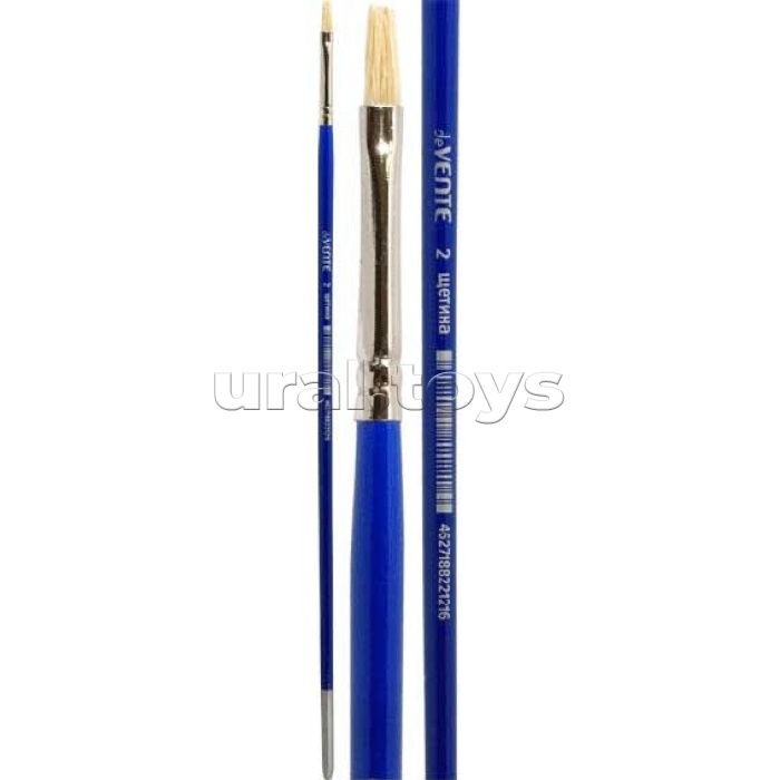 Кисть художественная "Art" щетина № 02 плоская, удлиненная деревянная ручка с многослойным лакокрасочным покрытием, никелированная обойма, индивидуальная маркировка