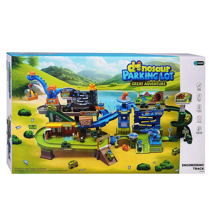 Трек  "Дино парк" (свет, звук, 4 машины металл) в коробке