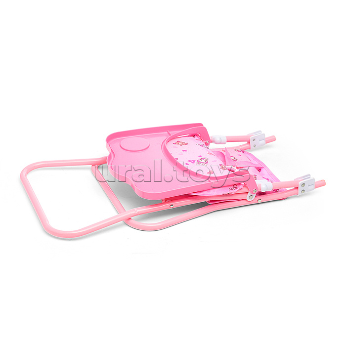 Кукольный стульчик для кормления (металлический, складной, цвет розовый, с принтом) в пакете