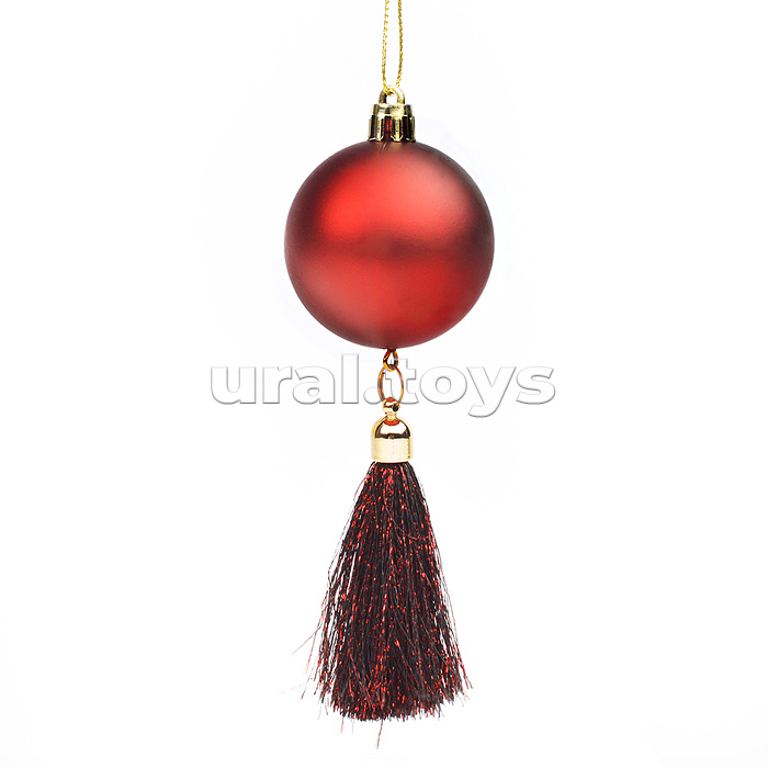 Новогоднее подвесное украшение "Красный шарик" с кисточкой из полипропилена и полиэстера15x5x5см