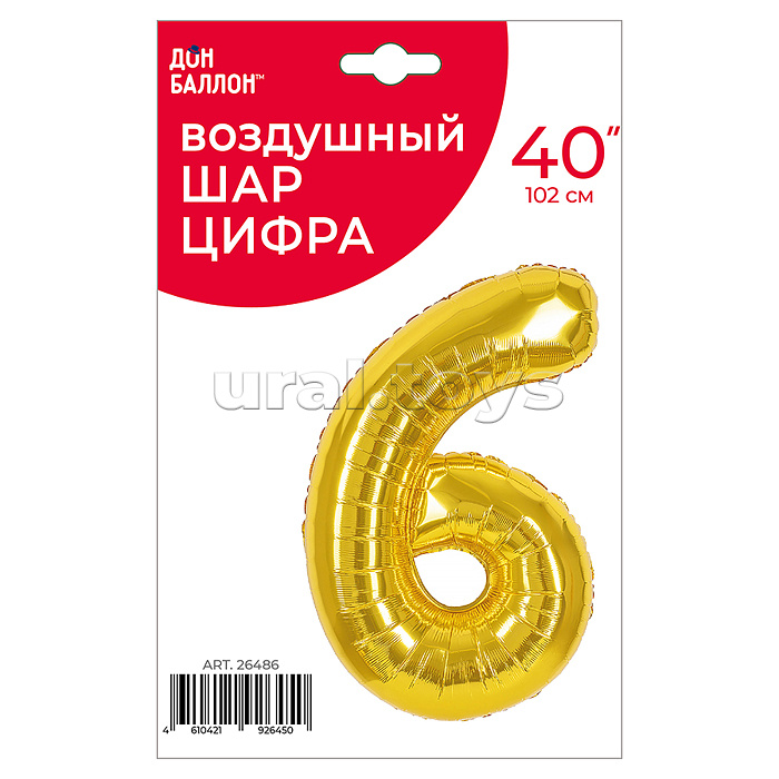 Шар (40''/102 см) Цифра, 6, Золото, 1 шт. в уп. Шар (40''/102 см) Цифра, 6, Золото, 1 шт. в уп.
