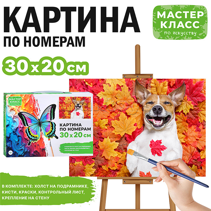 Набор для рисования "Картина по номерам 30х20 см. Щенок в листве"