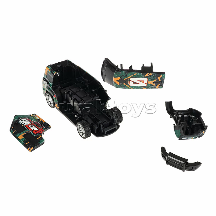 Машинка пластмассовая инерционная "Авария на трассе" Джип хаки  (pull back) CRD 25x18,2x5,2см