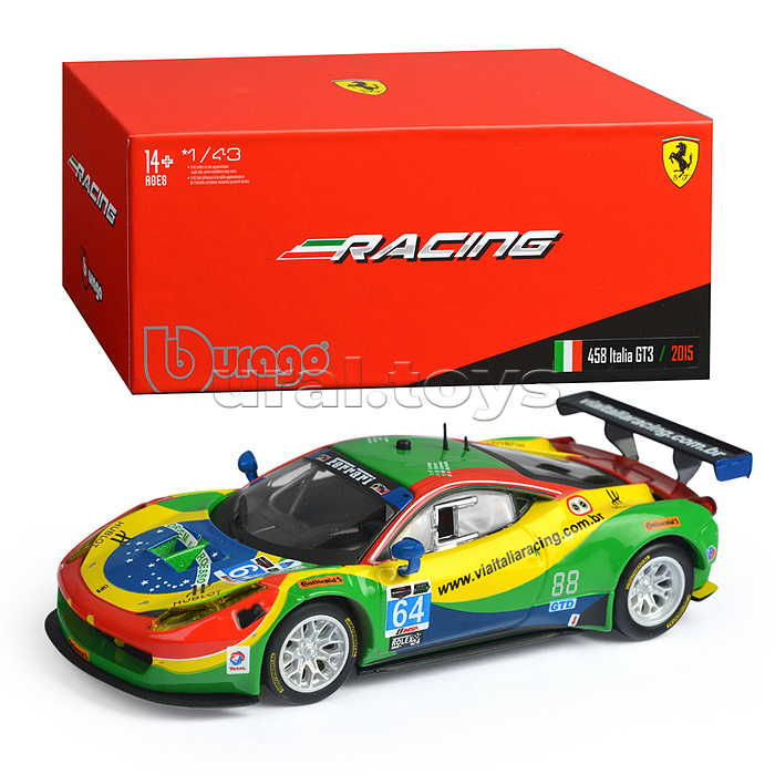 Гоночная машинка die-cast Ferrari - 458 Italia GT3 2015, 1:43, разноцветная