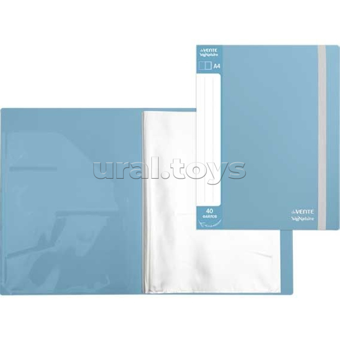 Папка с 040 вкладышами A4 "sigNATURE" A4 (235x310x25 мм) полипропилен 650 мкм, фактура "ткань" вкладыши 30 мкм, внутренний карман 160 мкм, широкая резинка, индивидуальная упаковка, сумеречно синяя