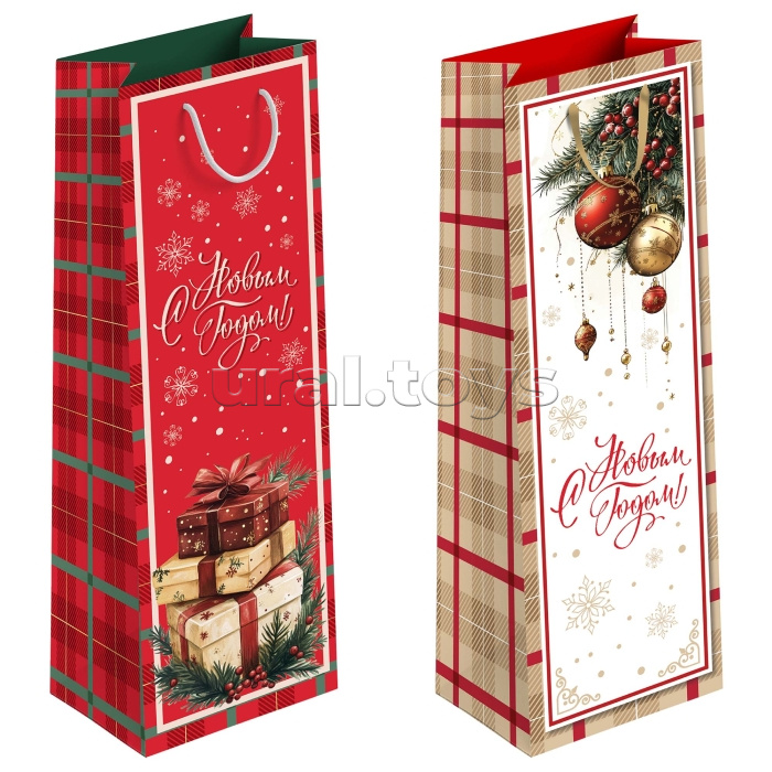 Пакет бумажный подарочный НГ "Классика" эффект: глянец, 12x36x12см, микс ST