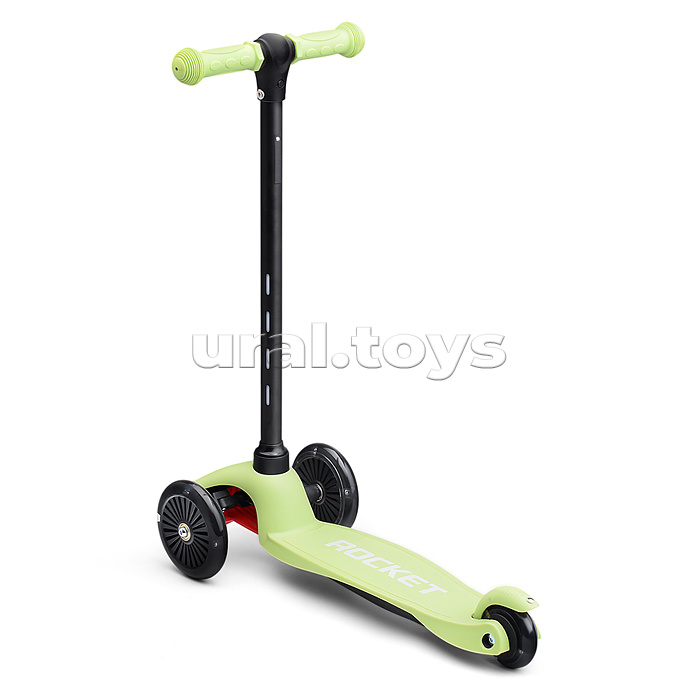Самокат 3-х колесный ROCKET,колеса PU со светом, светящаяся стойка, ABEC 7, зеленый