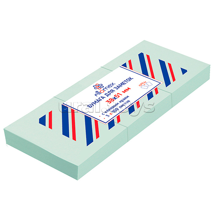 Клейкая бумага для заметок "Attomex" 38x51 мм, 100 листов, офсет 75 г/м², голубая, 3 шт в упаковке