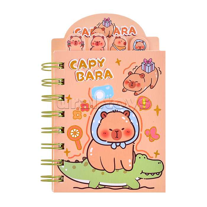 Блокнот на евроспирали "Капибара" 8,7х14,5 см, 80 л., линованный внутренний блок, с разделителями, плотность бумаги 75г/м2, 4 дизайна в ассортименте, ОПП-упаковка