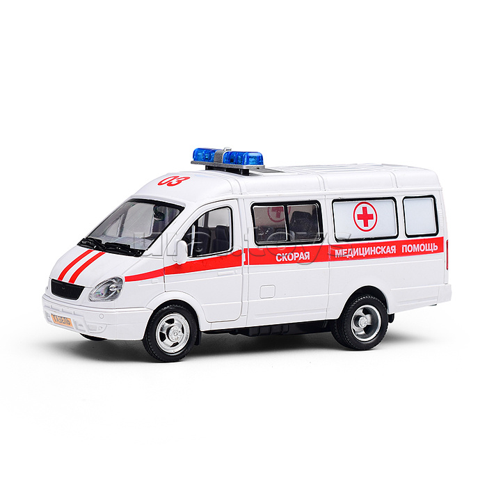 Машина пластик свет-звук Газель Скорая 20см. (открыв. двери) инерц., в коробке