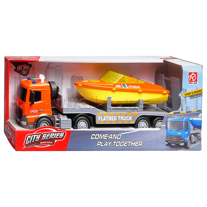 Машина "Эвакуатор" с лодкой (свет, звук) в коробке