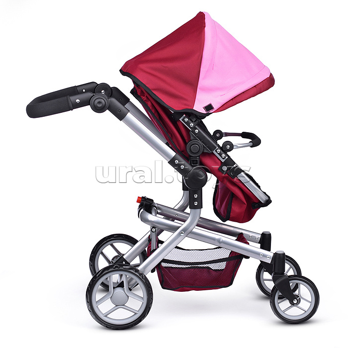 Коляска для кукол металлическая, регулируемая ручка, с корзиной, цвет розово-бородовый, в пакете