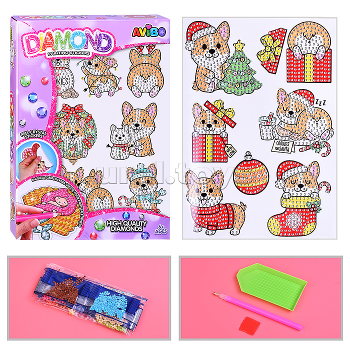 Мозаика алмазная "Новогодний корги" в коробке