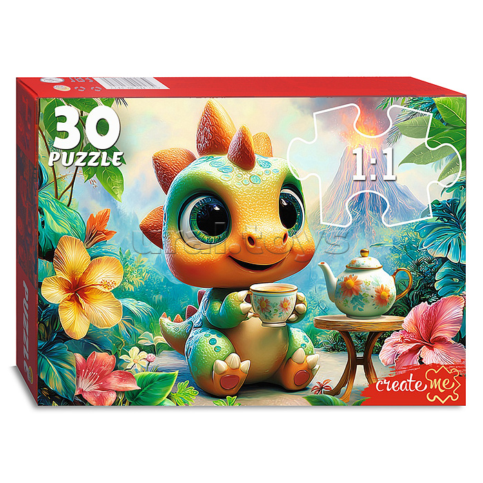 Пазлы 30 "Динозаврик с чаем"