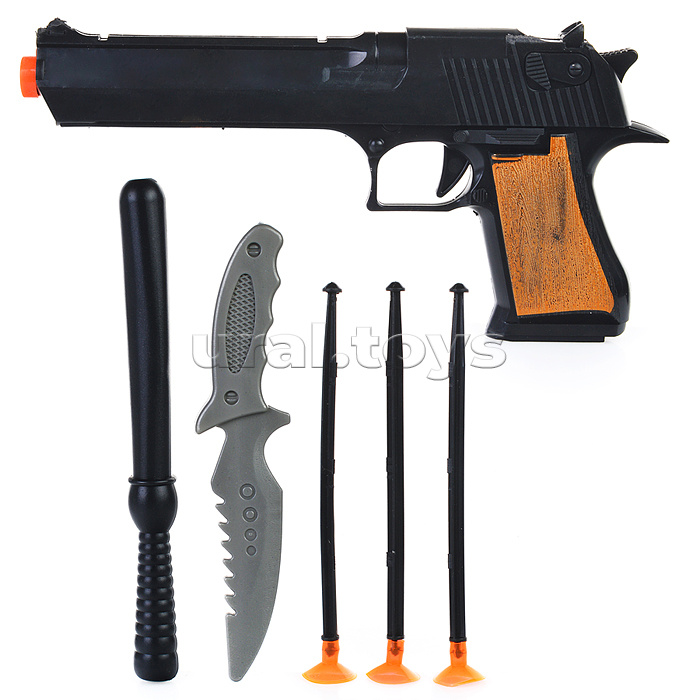 Пистолет "Защитник" с пулями присосками, ножом и дубинкой, в пакете