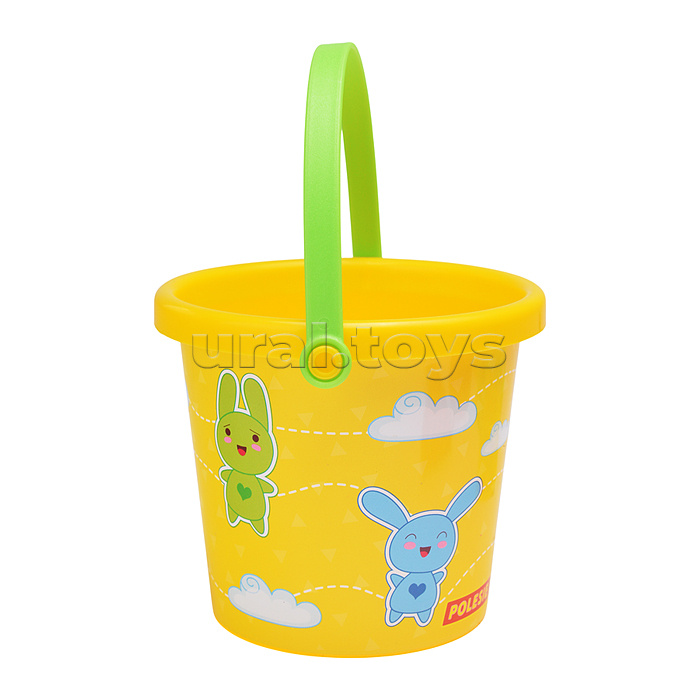 Набор №228: ведро малое с наклейкой, ситечко-цветок, совок №2, грабельки №2, 2 формочки, лейка малая