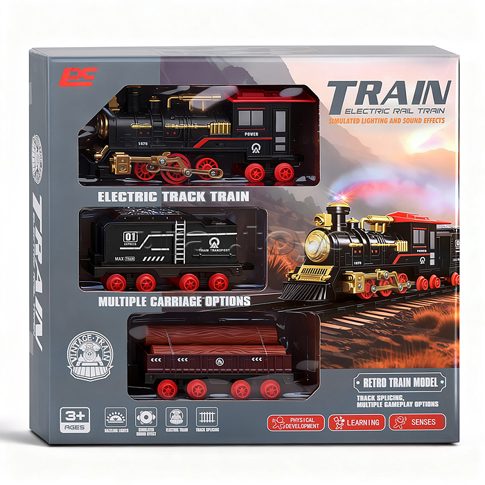 Железная дорога "Поезд и пути-2" (свет, распылитель) в коробке