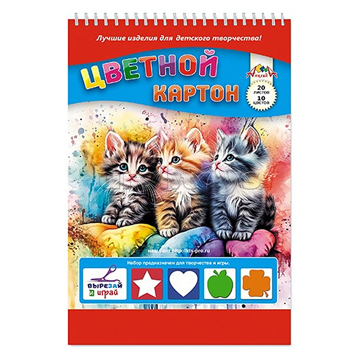 Картон цветной А4 20л., 10цв. гребень"Три котенка" Картон цветной А4 20л., 10цв. гребень"Три котенка"