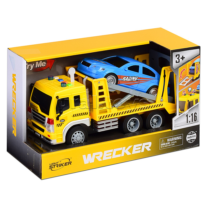 Автовоз "Трейлер" 1:16 (свет, звук) в коробке (желтый)