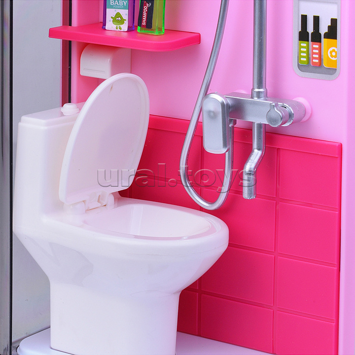 Набор мебели для кукол "Туалетная комната-1" (унитаз, душ, стиральная машина) с аксессуарами, на батарейках, в коробке
