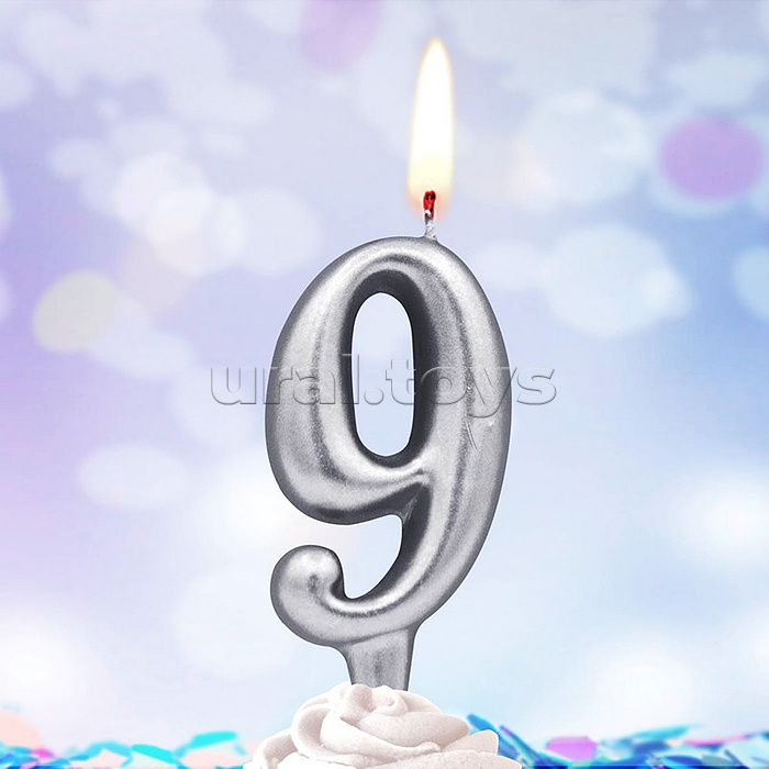 Свеча Цифра, 9, Серебро, 6 см, 1 шт.