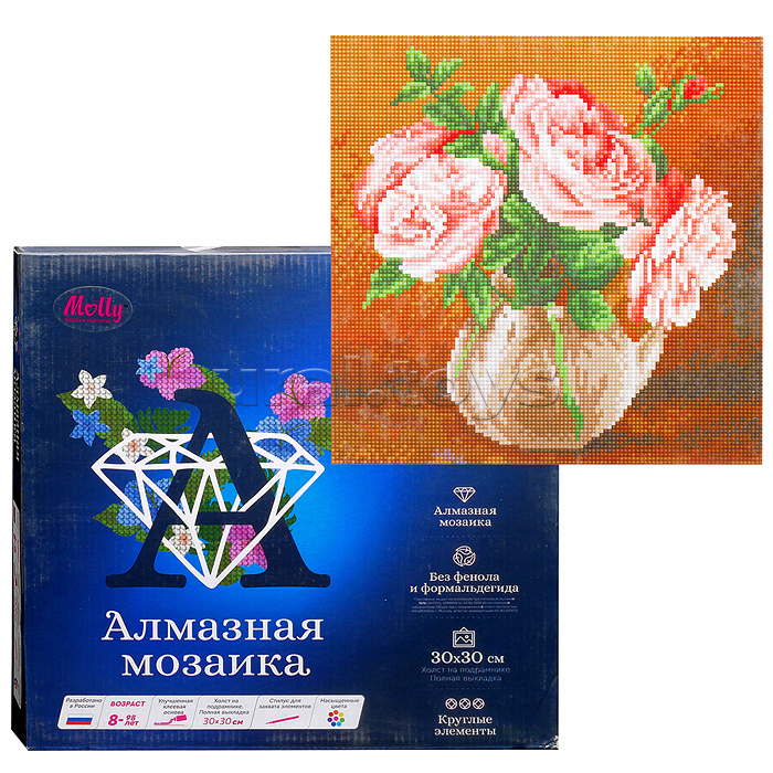 Алмазная мозаика 30х30 "Бузин. Случайный букет" (25 цветов)