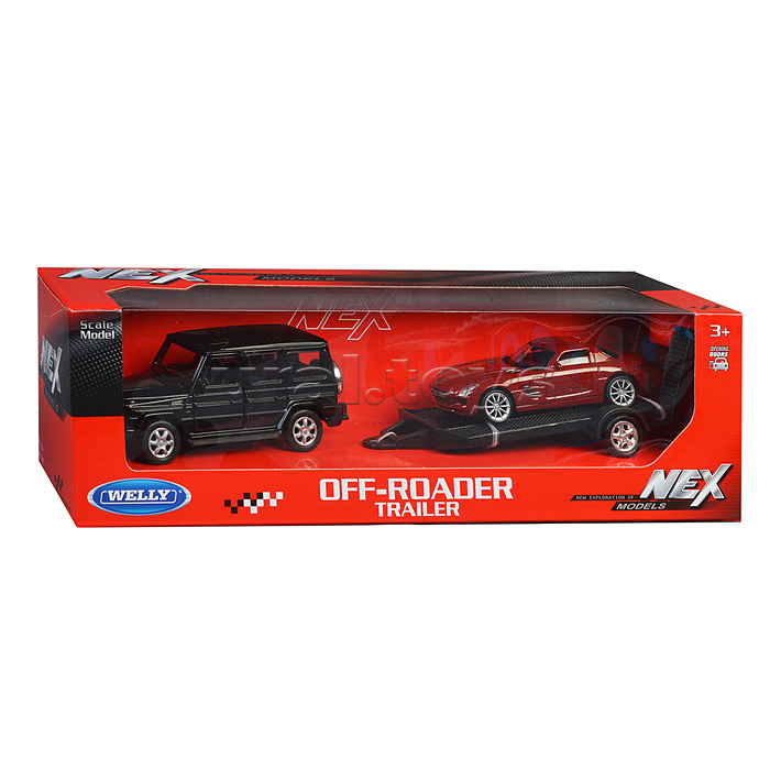 Набор 1:38, Mercedes-Benz G-Class, Mercedes-Benz SLS AMG, с прицепом, 2 шт. Набор 1:38, Mercedes-Benz G-Class, Mercedes-Benz SLS AMG, с прицепом, 2 шт.