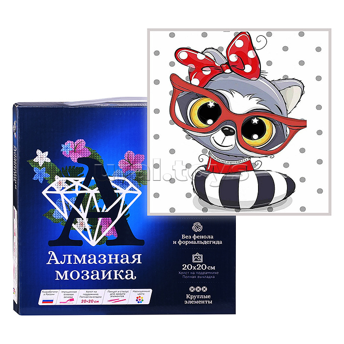 
Алмазная мозаика 20х20 "Малышка енот" (18 цветов)