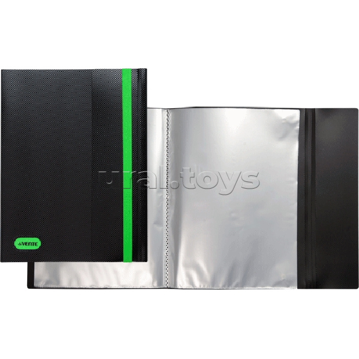 Папка с вкладышами 20 л. A4 500 мкм 15 мм "MonoChrome" непрозрачная черная с неоновым зеленым